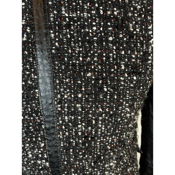 Zara Woman Bouclé Wool Alpaca Mohair XS Black Leather Sleeved lined Coat Jacket - Picture 7 of 8